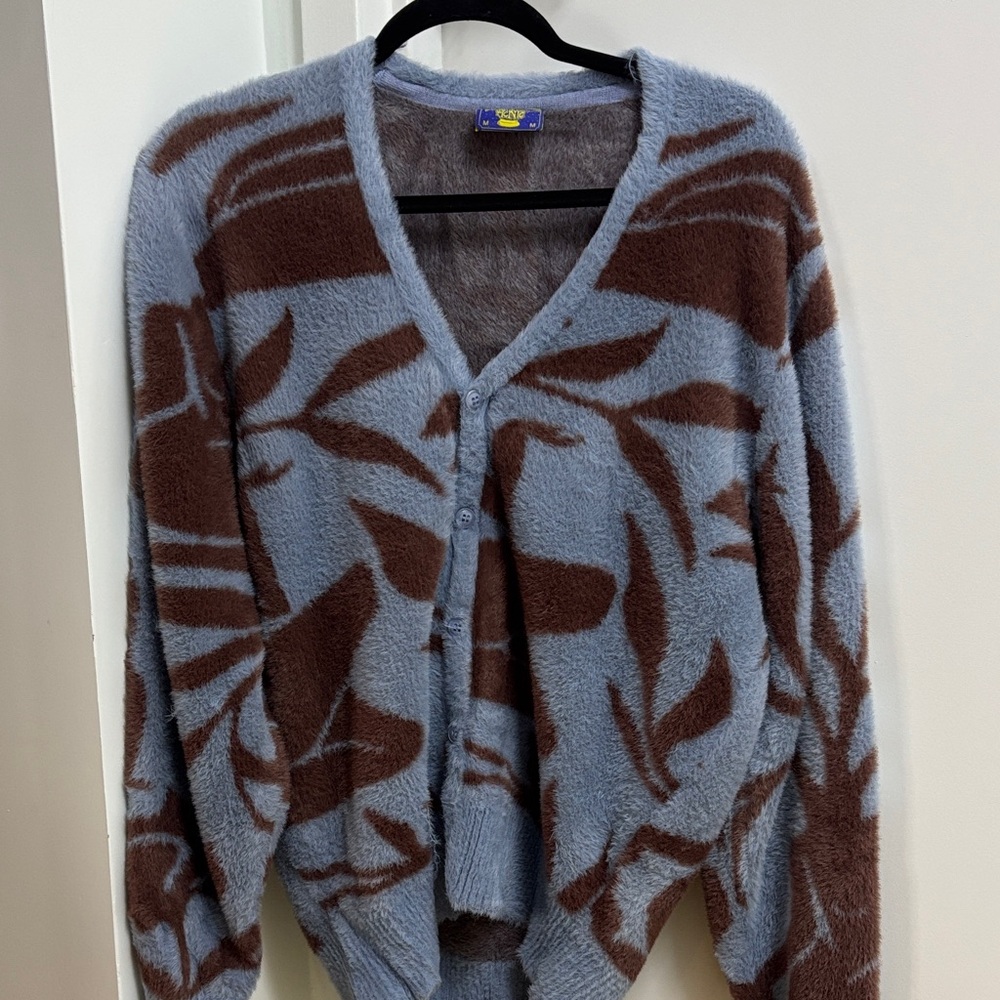 Urban Outfitters Blue and Brown Leaf Cardigan